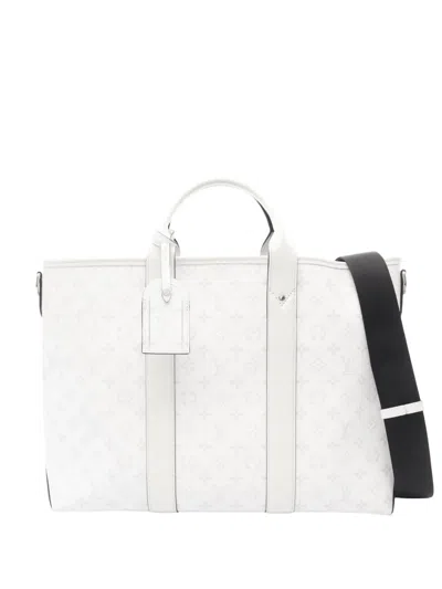 Pre-owned Louis Vuitton 2021-2026 Monogram Taigarama Weekend Tote Satchel In White