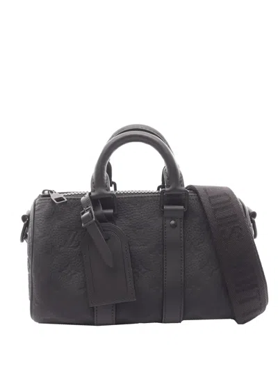Pre-owned Louis Vuitton 2021-2026 Monogram Taurillon Keepall Bandouliere 25 Satchel In Black