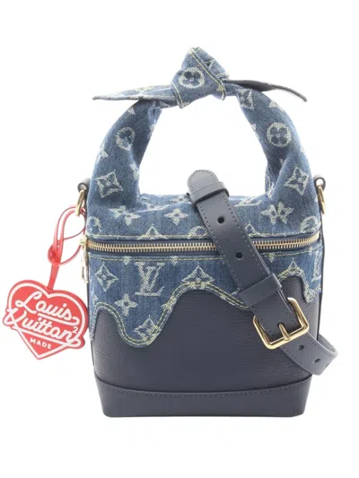 Pre-owned Louis Vuitton 2021-2026 Nigo Monogram Denim And Taurillon Japanese Cruiser Bag Satchel In Blue