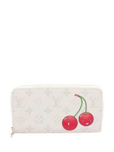 Pre-owned Louis Vuitton 2021-2026 Takashi Murakami Monogram Cherry Zippy Wallet Long Wallets In White
