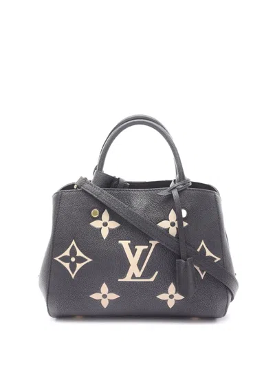 Pre-owned Louis Vuitton 2021 Bicolor Monogram Empreinte Giant Montaigne Bb Satchel In Black