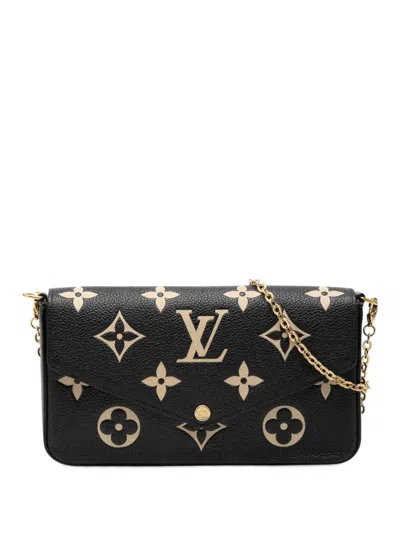 Pre-owned Louis Vuitton 2021 Bicolor Monogram Empreinte Pochette Felicie Crossbody Bag In Black