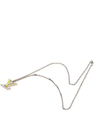 Pre-owned Louis Vuitton 2021 Brass Enamel Resin Lv Colors Pendant Necklace Costume Necklace In Silver
