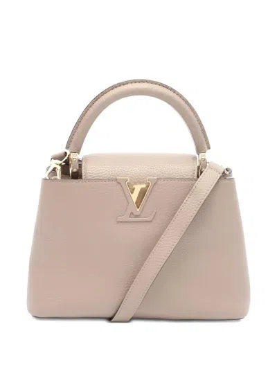 Pre-owned Louis Vuitton 2021 Capucines Bb Carré Leather Tote Bag In Neutral