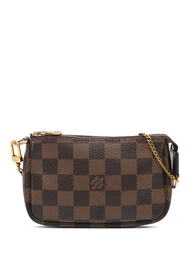 Pre-owned Louis Vuitton 2021 Damier Ebene Mini Pochette Accessoires Handbag In Brown