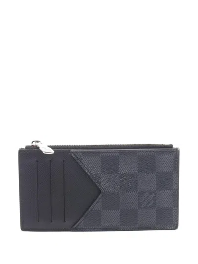 Pre-owned Louis Vuitton 2021 Damier Graphite Coin Card Holder In Black
