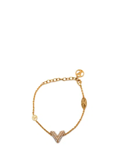 Pre-owned Louis Vuitton 2021 Gold Plated Faux Pearls Essential V Bracelet Costume Bracelet