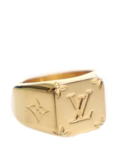 Pre-owned Louis Vuitton 2021 Gold Plated Monogram Signet Ring L Costume Ring