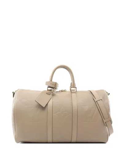 Pre-owned Louis Vuitton 2021 Keepall Bandouliere 45 Luggage Bag In Neutrals