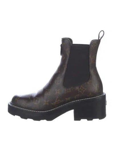 Pre-owned Louis Vuitton 2021 Lv Monogram Chelsea Boots In Brown