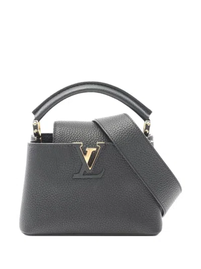 Pre-owned Louis Vuitton 2021 Mini Capucines Leather Handbag In Black