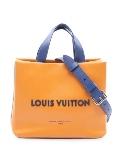 Pre-owned Louis Vuitton 2021 Mini Logo-print Leather Tote Bag In Orange