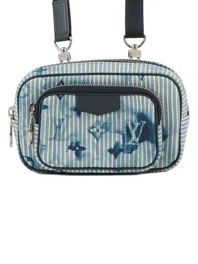 Pre-owned Louis Vuitton 2021 Monogram Denim Watercolor Hickory Stripes Outdoor Pouch Crossbody Bag In Blue
