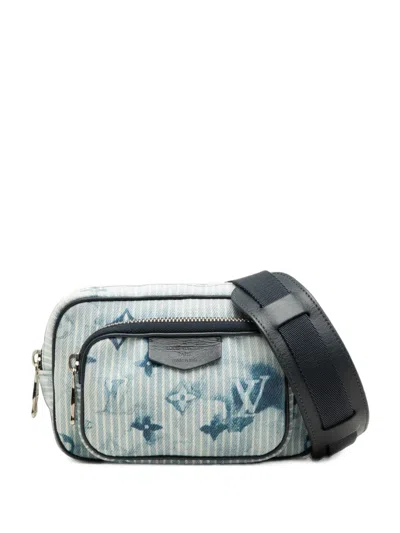 Pre-owned Louis Vuitton 2021 Monogram Denim Watercolor Hickory Stripes Outdoor Pouch Crossbody Bag In Blue