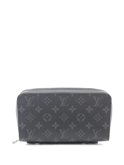Pre-owned Louis Vuitton 2021 Monogram Eclipse Zippy Xl Wallet In Black