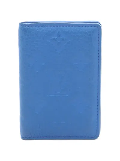 Pre-owned Louis Vuitton 2021 Monogram Embossed Card Case In Blue