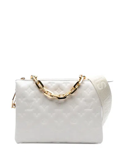 Pre-owned Louis Vuitton 2021 Monogram Embossed Puffy Lambskin Coussin Pm Satchel In Brown