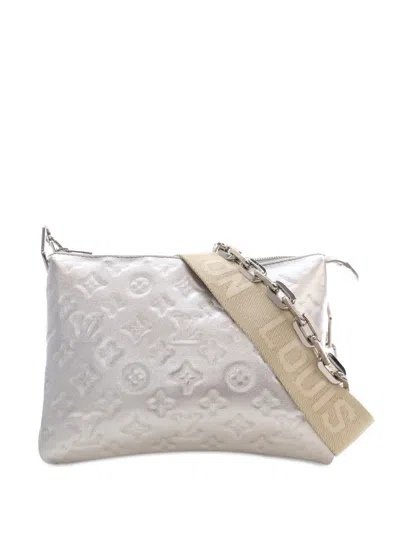 Pre-owned Louis Vuitton 2021 Monogram Embossed Puffy Lambskin Coussin Pm Satchel In Silver