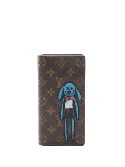 Pre-owned Louis Vuitton 2021 Monogram Embroidered Cartoon Lv Friends Brazza Wallet Long Wallets In Brown