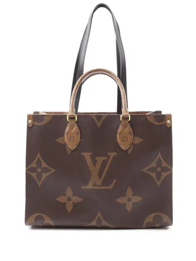 Pre-owned Louis Vuitton 2021 Monogram Giant Onthego Mm Satchel In Brown
