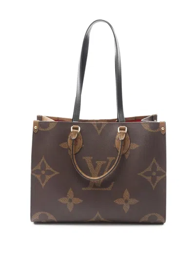 Pre-owned Louis Vuitton 2021 Monogram Giant Onthego Mm Satchel In Brown