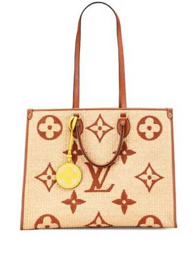 Pre-owned Louis Vuitton 2021 Monogram Giant Raffia Onthego Gm Satchel In Brown