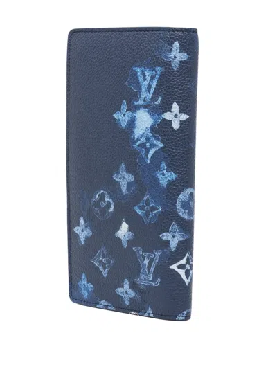 Pre-owned Louis Vuitton 2021 Monogram Ink Watercolor Portefeuille Brazza Bifold Wallet Long Wallets In Blue