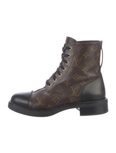 Pre-owned Louis Vuitton 2021 Monogram Pattern Lace-up Boots In Brown