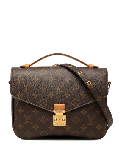 Pre-owned Louis Vuitton 2021 Monogram Pochette Metis Satchel In Brown