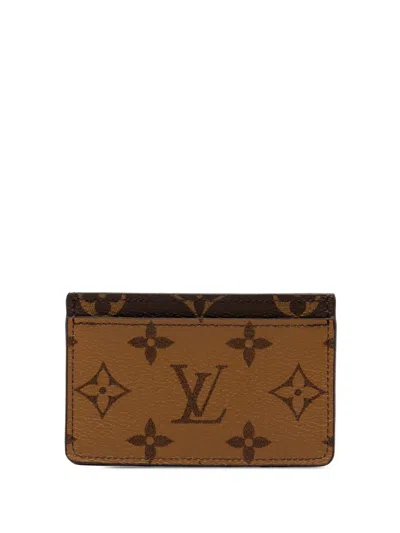 Pre-owned Louis Vuitton 2021 Monogram Reverse Card Holder In Brown