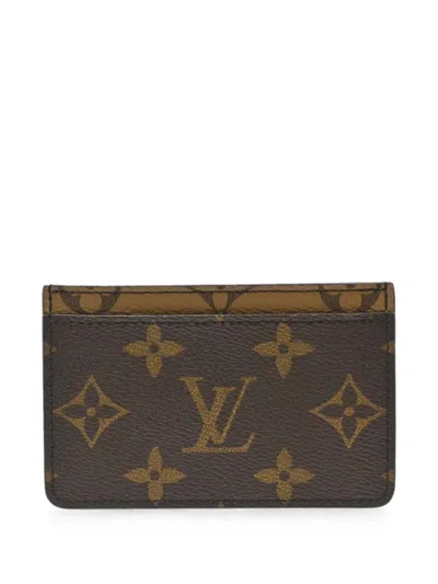 Pre-owned Louis Vuitton 2021 Monogram Reverse Card Holder In Brown