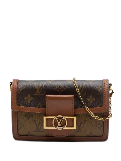 Pre-owned Louis Vuitton 2021 Monogram Reverse Dauphine Wallet On Chain Crossbody Bag In Brown