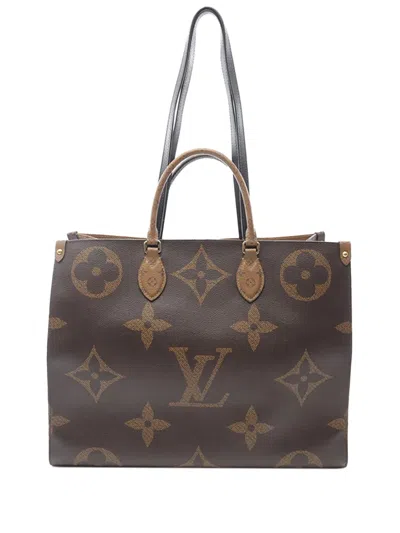 Pre-owned Louis Vuitton 2021 Monogram Reverse Giant Onthego Gm Satchel In Brown