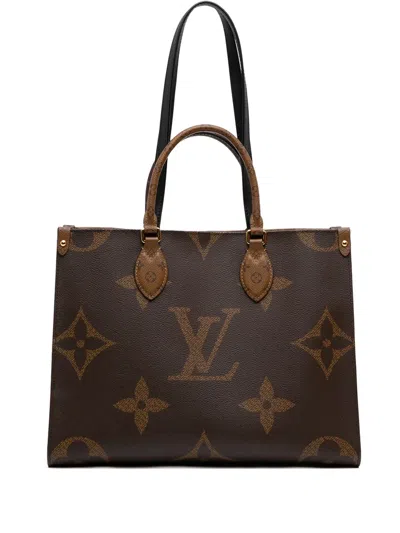Pre-owned Louis Vuitton 2021 Monogram Reverse Giant Onthego Mm Satchel In Brown