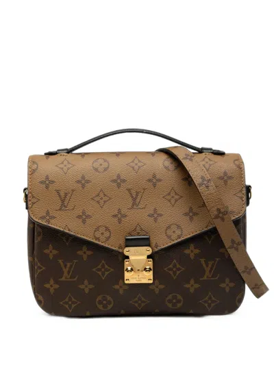 Pre-owned Louis Vuitton 2021 Monogram Reverse Pochette Metis Satchel In Brown