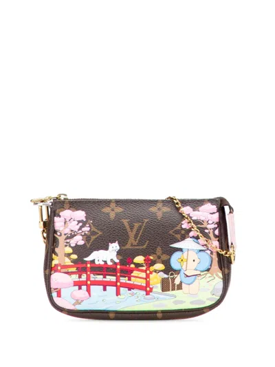 Pre-owned Louis Vuitton 2021 Monogram Vivienne Christmas Animation Japanese Garden Mini Pochette Accessoires Handbag In Brown