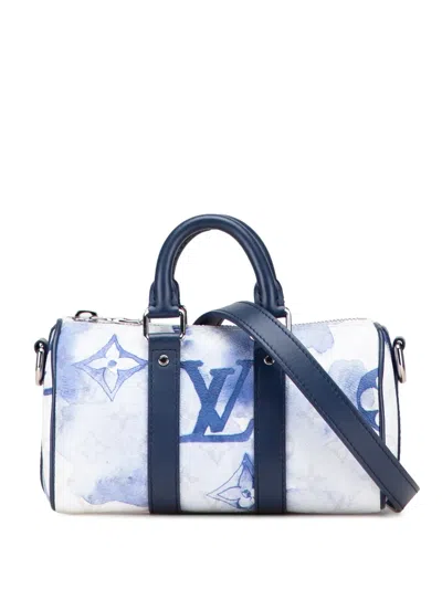 Pre-owned Louis Vuitton 2021 Monogram Watercolor Keepall Bandouliere Xs Satchel In White