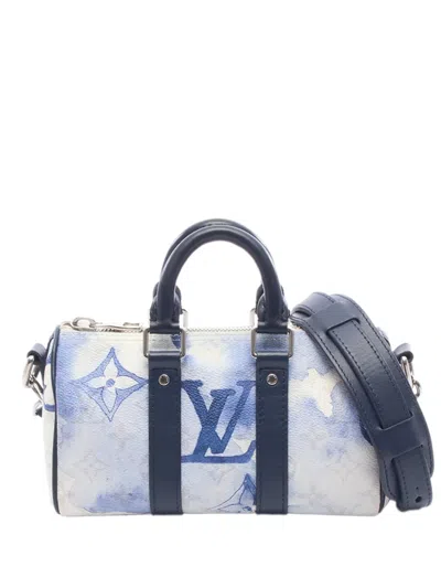 Pre-owned Louis Vuitton 2021 Monogram Watercolor Keepall Bandouliere Xs Satchel In White