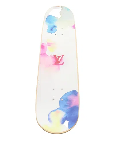 Pre-owned Louis Vuitton 2021 Monogram Watercolour Skateboard In White