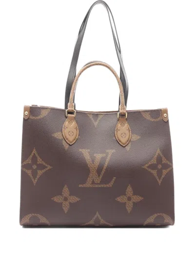 Pre-owned Louis Vuitton 2021 On-the-go Mm Monogram Giant Reverse Tote Bag In Brown