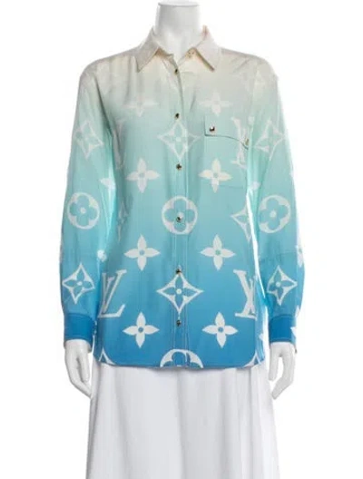 Pre-owned Louis Vuitton 2021 Silk Button-up Top In Blue