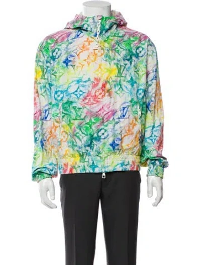 Pre-owned Louis Vuitton 2021 Velvet Pastel Monogram Jacquard Windbreaker In White
