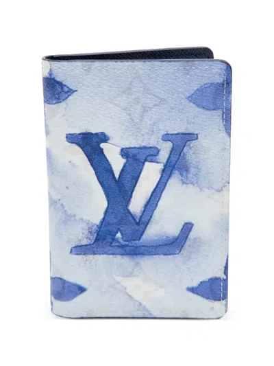 Pre-owned Louis Vuitton 2021 Watercolor Monogram Pocket Organizer Bi-fold Wallet In Blue