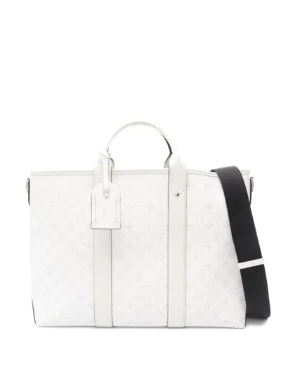 Pre-owned Louis Vuitton 2021 Weekend Nm Embossed-monogram Tote Bag In White