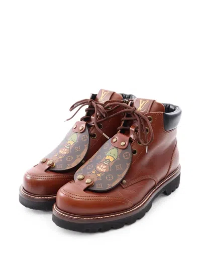 Pre-owned Louis Vuitton 2021 X Nigo Oberkampf Ankle Boots In Brown