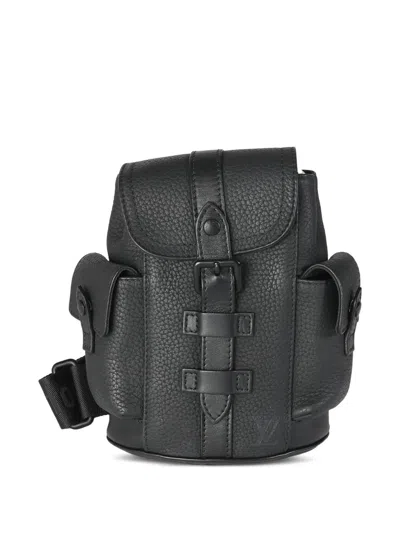 Pre-owned Louis Vuitton 2021-2023 Nano Christopher Leather Backpack In Black