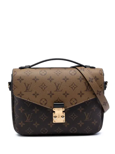 Pre-owned Louis Vuitton 2021-2025 Monogram Reverse Pochette Metis Satchel In Brown