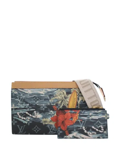 Pre-owned Louis Vuitton 2021-2025 Monogram Surfin Gaston Wearable Wallet Crossbody Bag In Blue