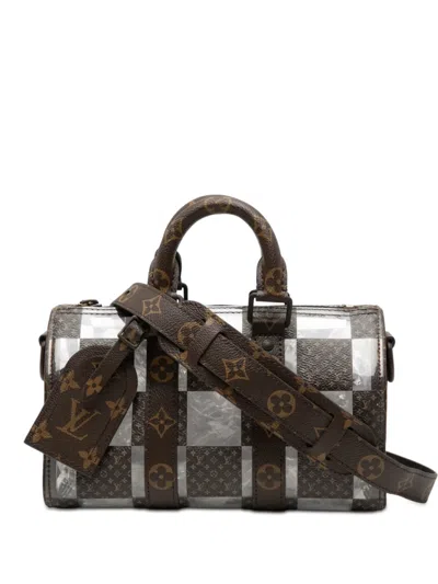 Pre-owned Louis Vuitton 2021-2025 Pvc And Monogram Chess Keepall Bandouliere 25 Satchel In Brown