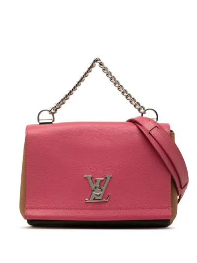 Pre-owned Louis Vuitton 2021-2025 Tricolor Leather Lockme Ii Bb Satchel In Pink